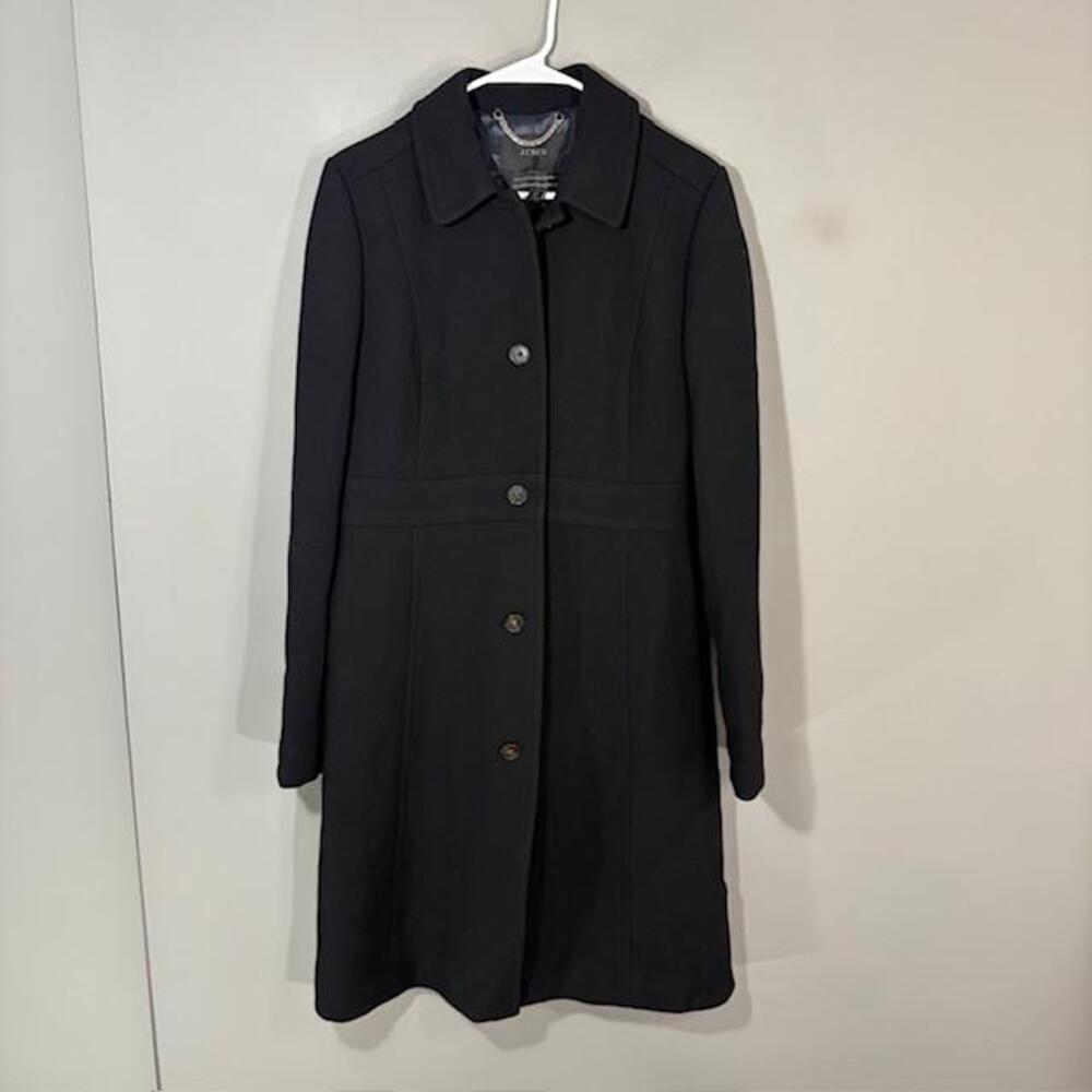 J Crew Coat Womens 10 Tall Black Italian Double Cloth Wool Long Thinsulate